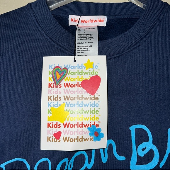 NEW KIDS WORLDWIDE DREAM BIG BLUE Crew Neck Sweater NWT Size Small Unisex - Picture 5 of 12